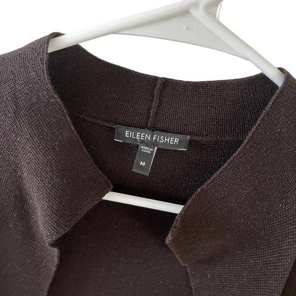 Eileen Fisher | Silk Cotton Blend Open Front Cardigan in Brown, Medium - Picture 5 of 6